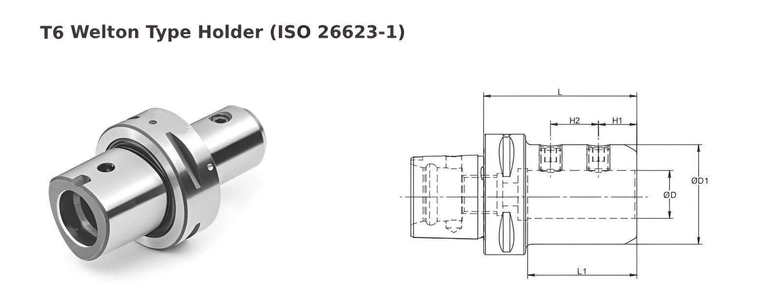 Polygonal Shank T6 WN0.250'' 3.00'' Weldon Type Holder(Balanced to G2.5 25000 RPM) (ISO 26623-1) (Compatible with Capto® Style C6)